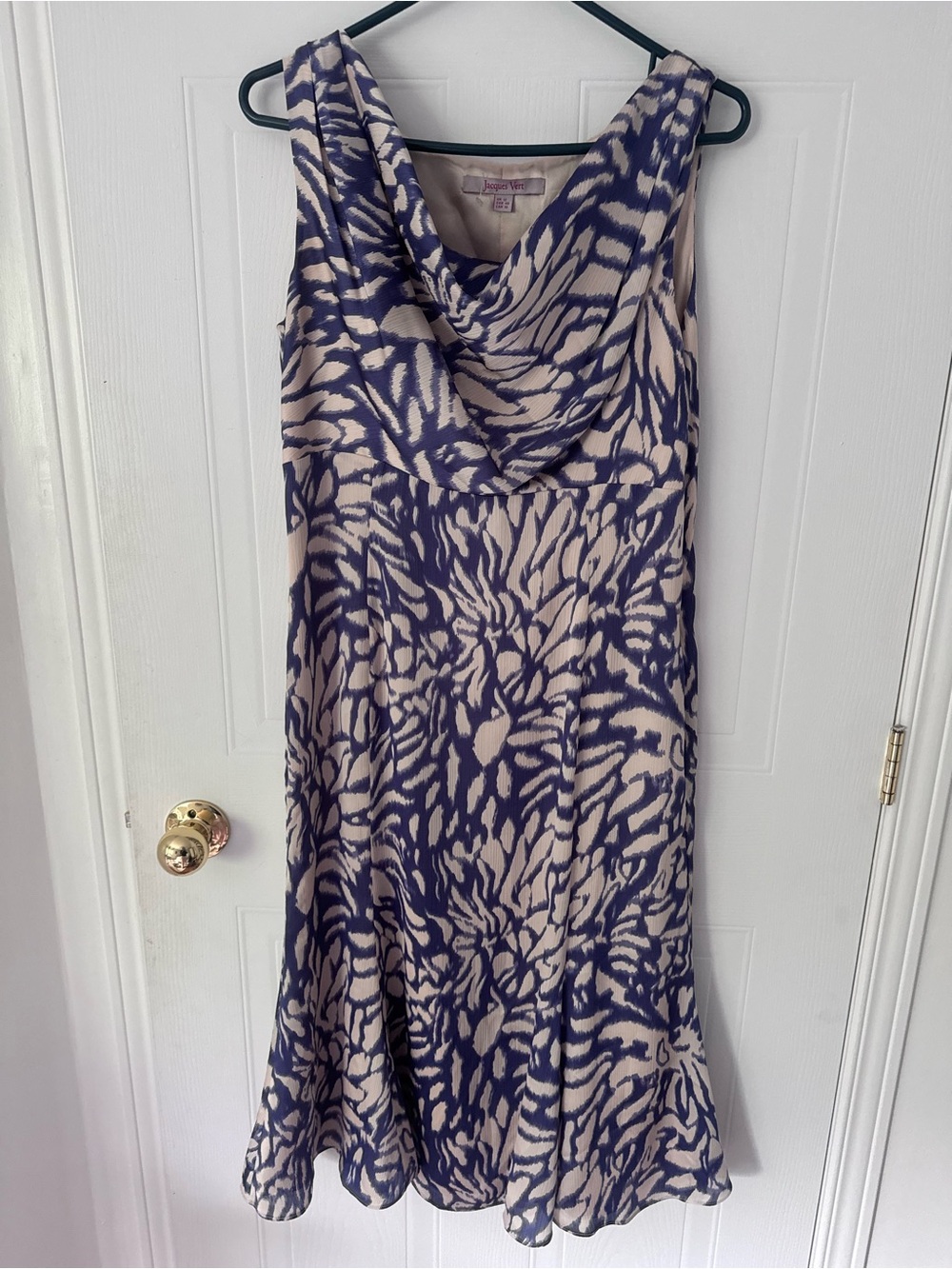 Sleeveless Cowl Neck Midi Dress in Purple and Cream